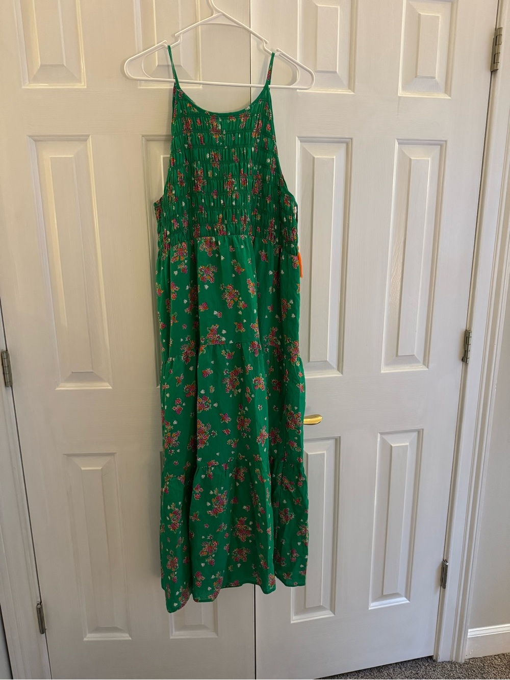 THML Green Floral Smocked Maxi with Spaghetti Straps